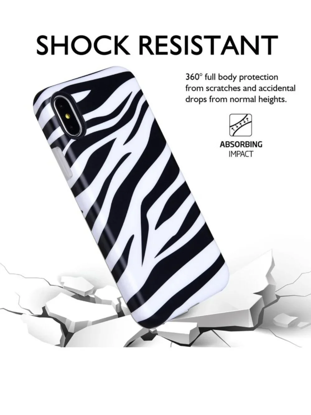NEW iPhone Xs 10s X 10 Cell Phone Case Cover Zebra Animal Print Black White NIP